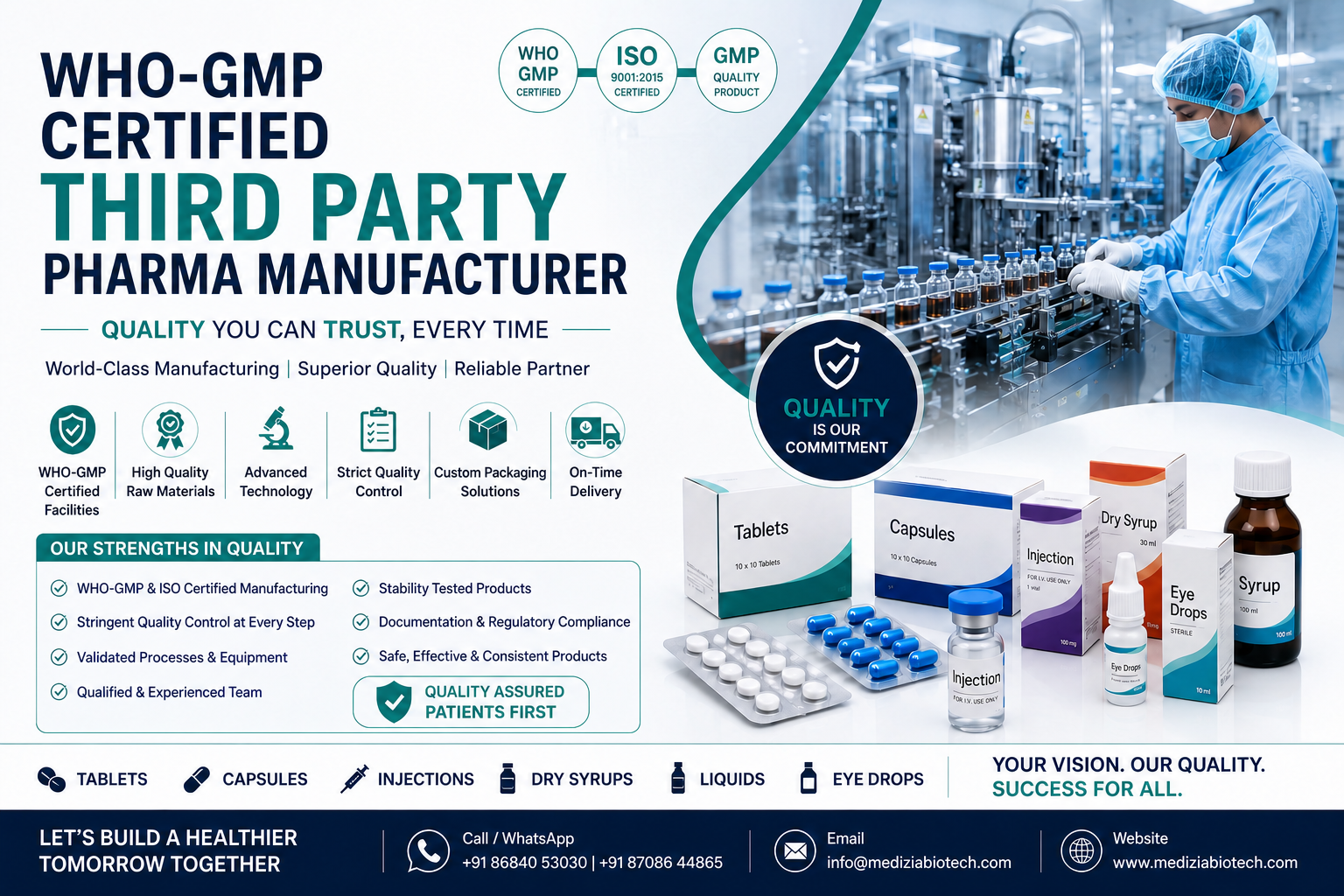 WHO-GMP certified third party pharma manufacturer quality commitment